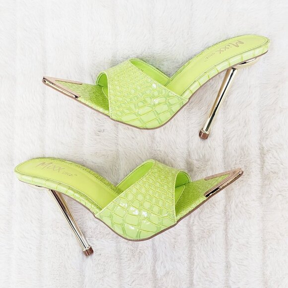 Venus Lime Green Slip On Pointy Toe High Heel Slides - Picture 6 of 15